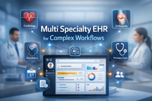 Multi specialty EHR dashboard managing complex healthcare workflows across specialties