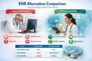 EHR alternatives comparison showing AI powered EHR benefits for modern medical practices