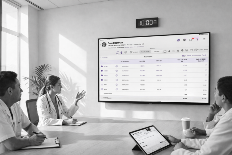 RAF score and HCC coding dashboard in AI powered EHR for primary care revenue optimization